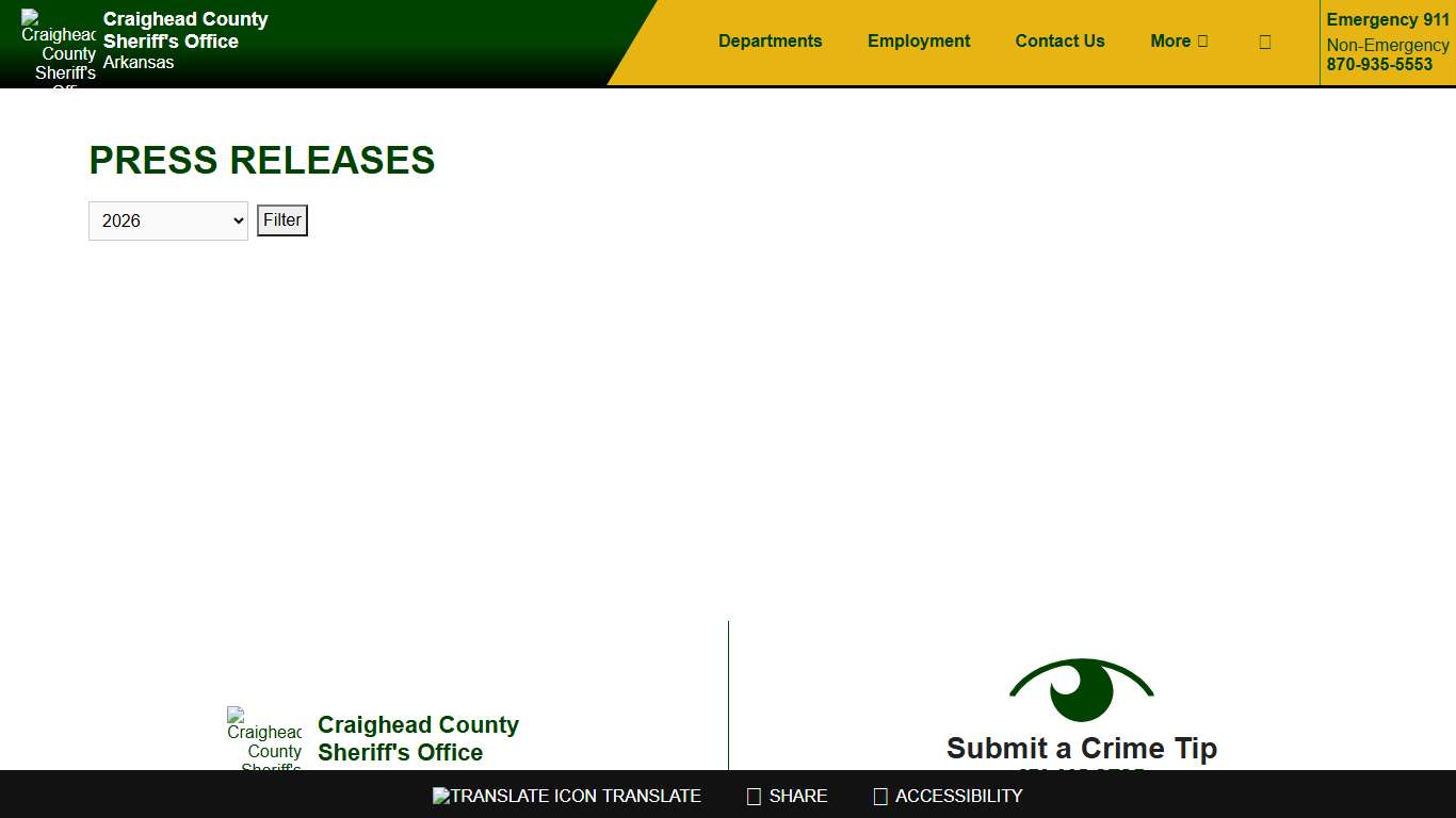 Press Releases - Craighead County Arkansas Sheriff's Office | Jonesboro - Lake City