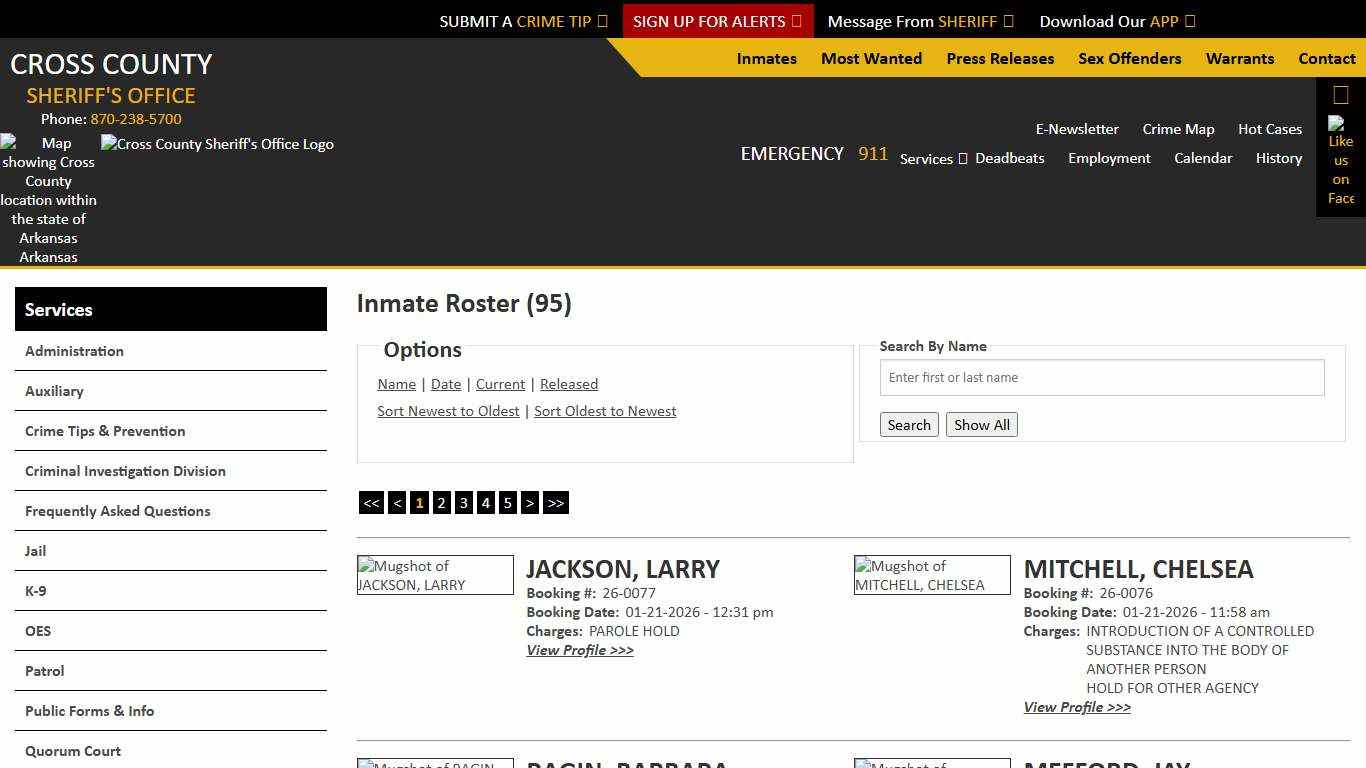 Inmate Roster - Current Inmates Booking Date Descending - Cross County Sheriff AR
